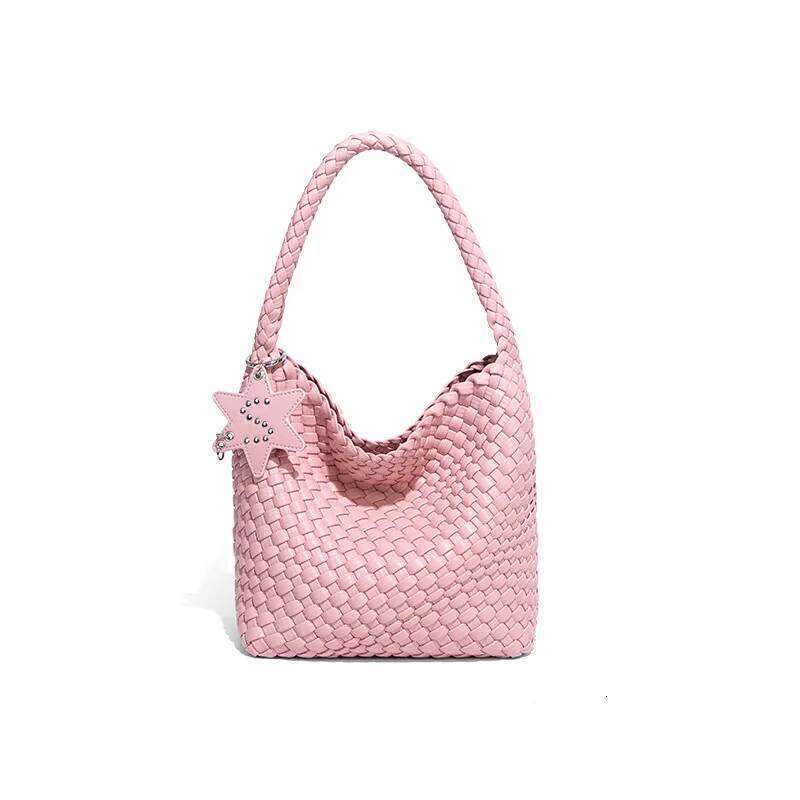 Trendy Hand-Woven for Women Stylish Tote with Detachable Pouch Lady Fashion Underarm Shoulder Bag PU Vegan Leather Handbag