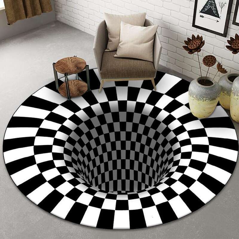 Lanjia- New 3D Stereo Round Floor Bedroom Living Room Visual Illusion Spiral Dizziness Crystal Velvet Carpet Foot Mat 67852