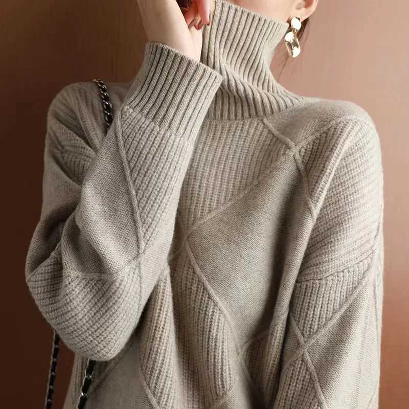 Casual Home Turtleneck Sweater For Women Loose Solid Warm Pullover Top Spring Autumn Lazy Wind Knitted Bottoming Shirt 2025 NewT251027