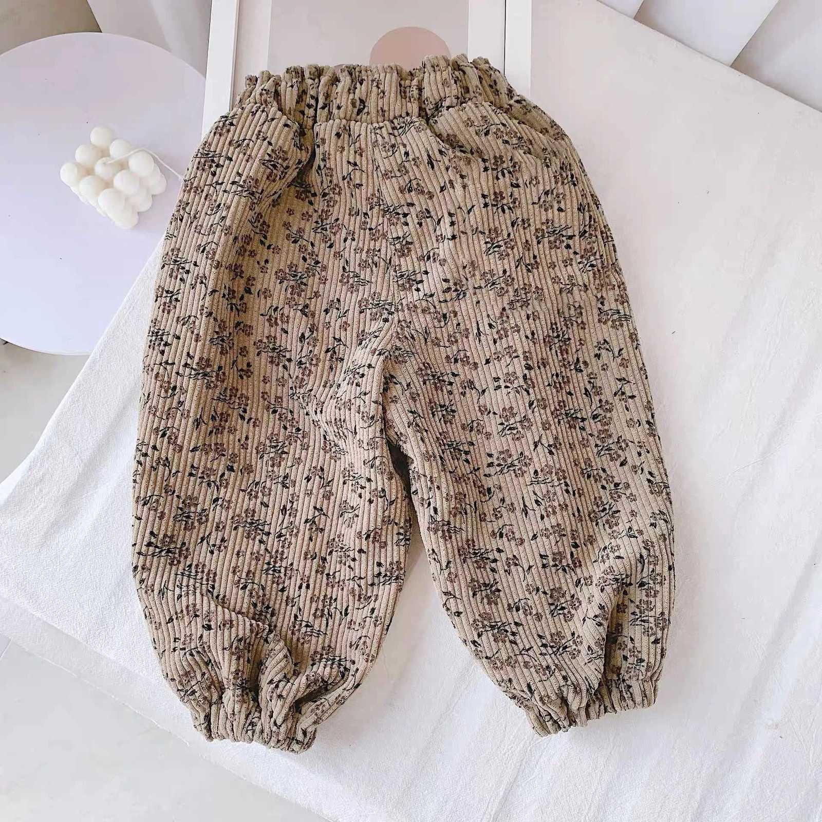 Autumn And Winter 2025 Girls Corduroy Casual Pants Leopard Print Floral Outerwear Trendy Pants For 80140CM Child Harlan PantsT251027