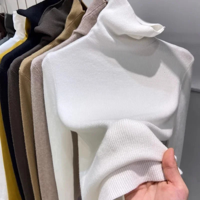 Women Knitted Ribbed Pullover 2025 Autumn Winter Sweater Long Sleeve Turtleneck Slim Jumper Soft Warm Pull Femme Tops 251027