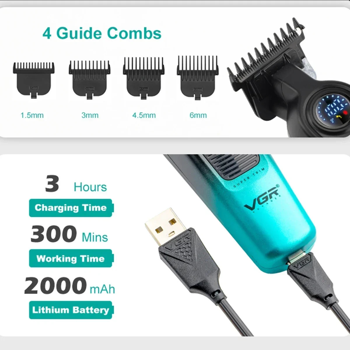 VGR V996 Cordless Electric Clipper Rechargeable Haircut Barber Professional Trimmer for Men Hair Cutting Machine 251022 C260312