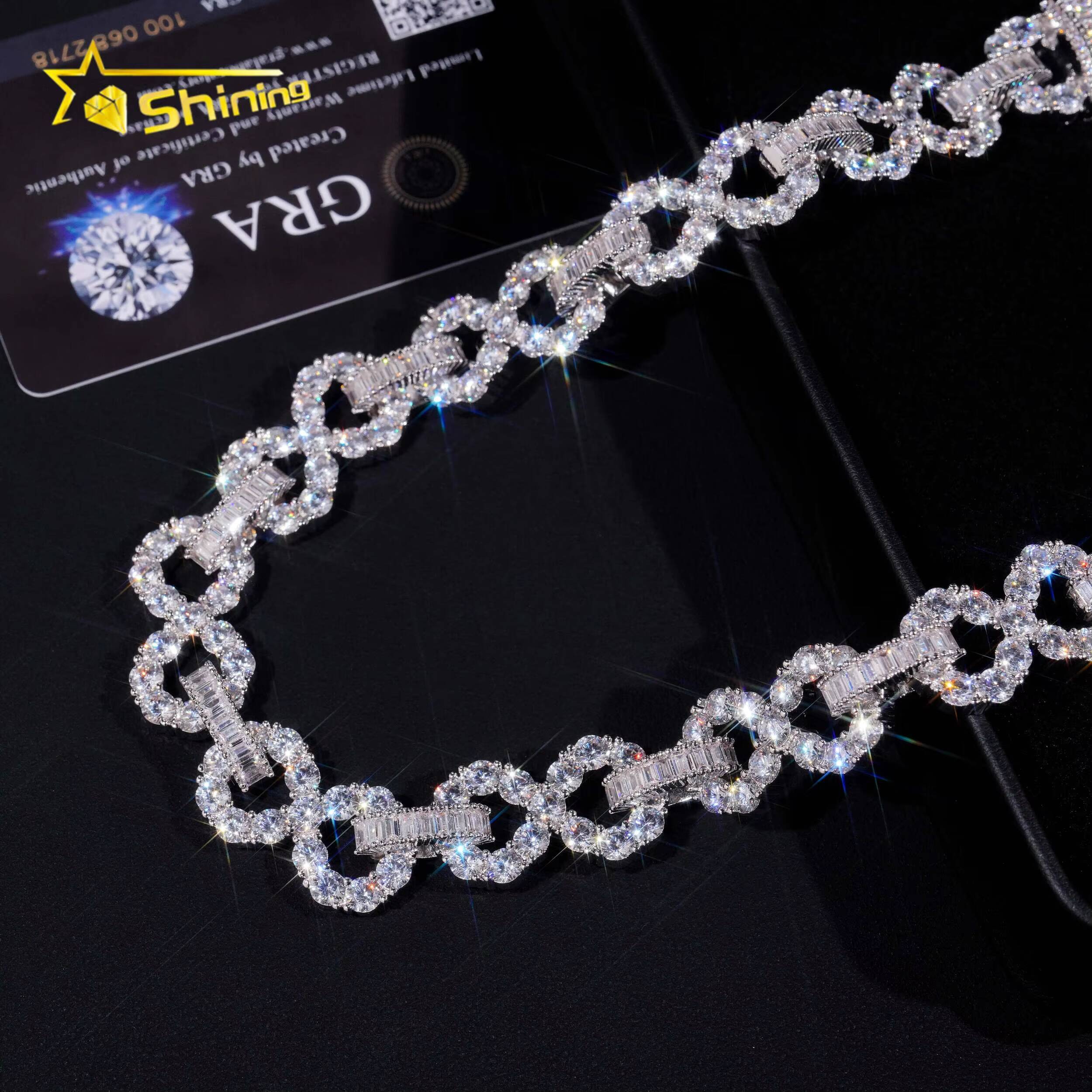 Hip Hop Style Baguette Diamond 925 Sterling Silver Iced Out 16mm Cuban Moissanite Infinity Link Chain