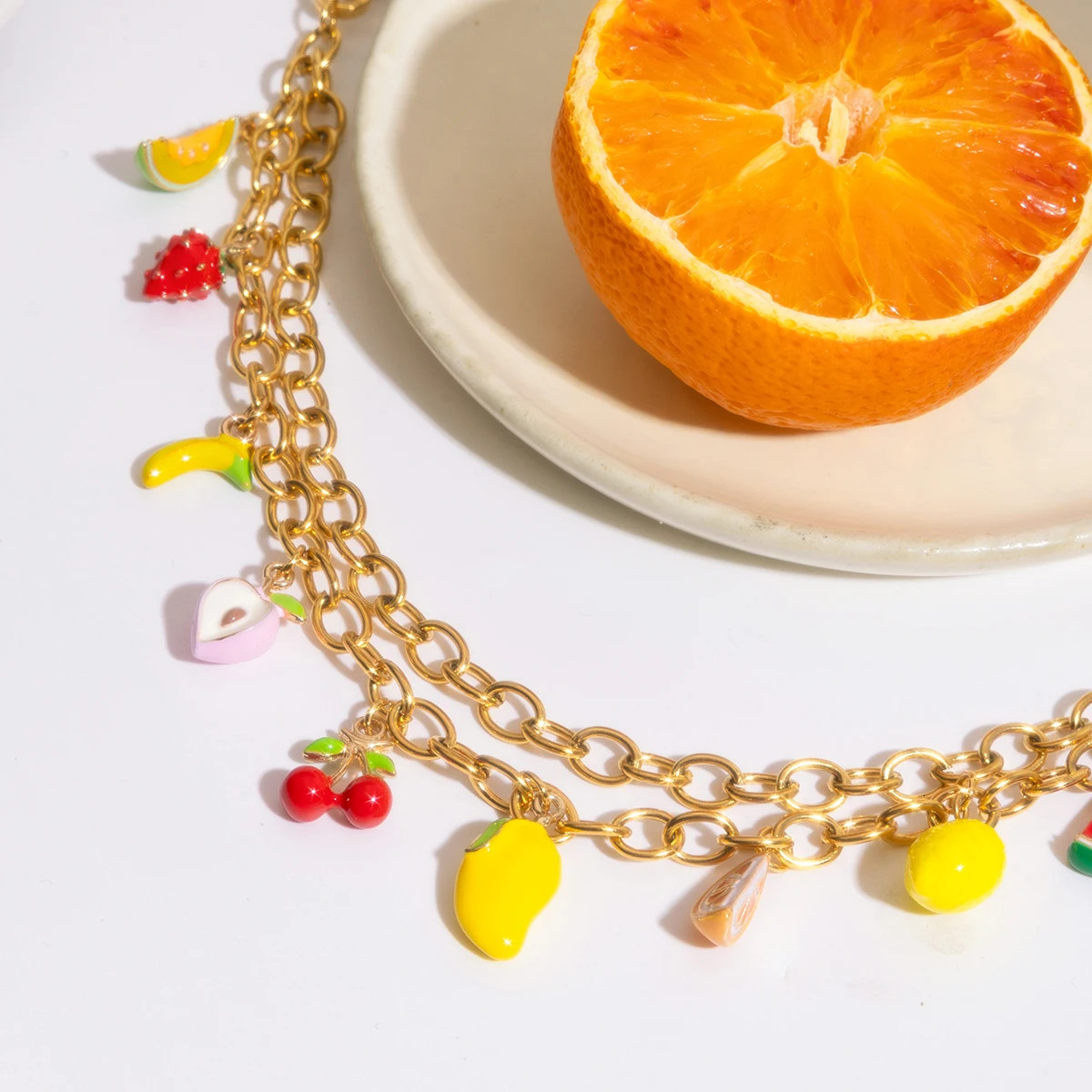 Zora Fashionable Fruit Heart Decorative Bag Pendant 18K Goldplated Stainless Steel Bag Decoration Key Chain for Daliy 251023