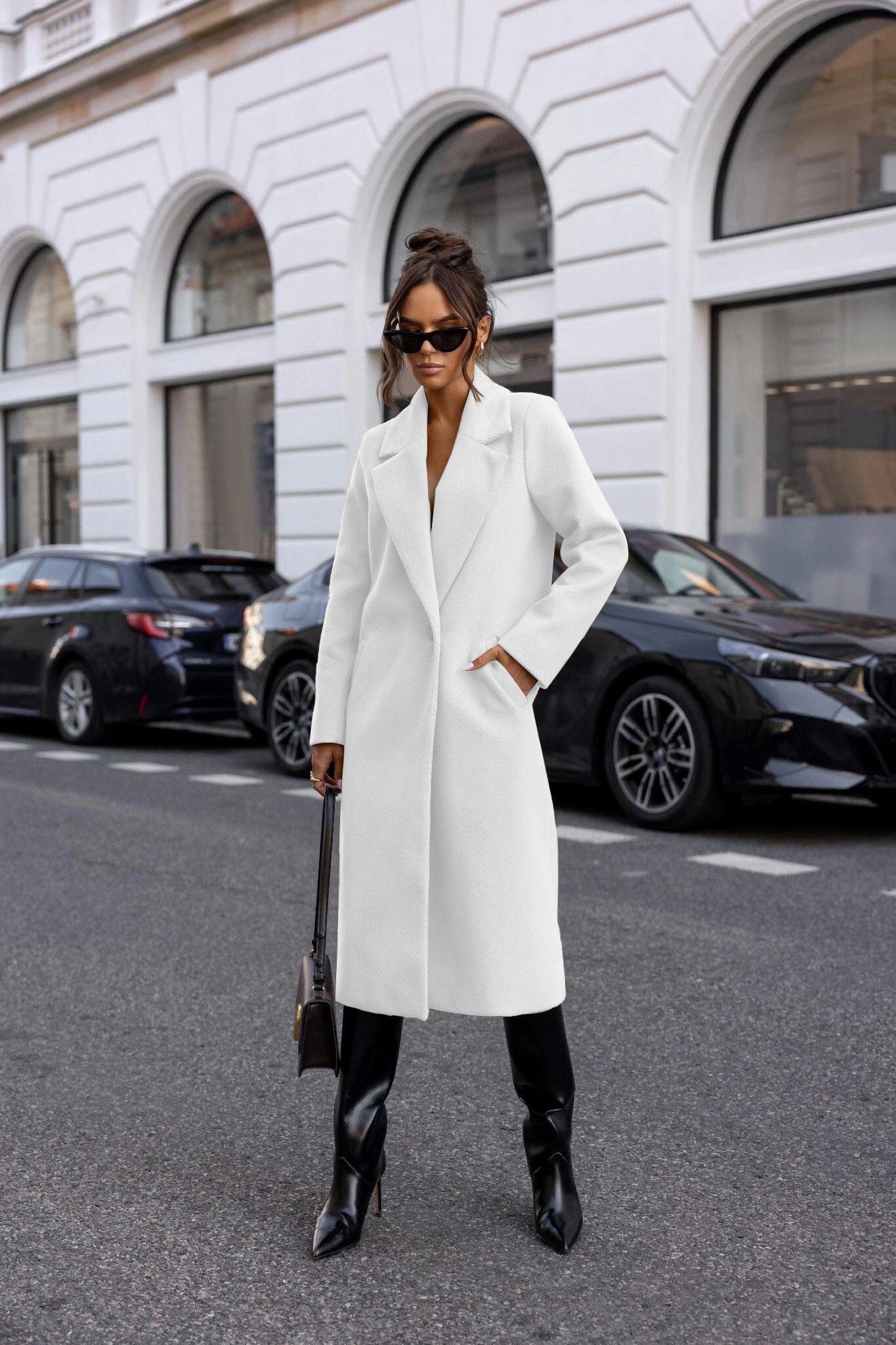 Womens Trench Coat Winter Notched Lapel One Button MidLong Pea Coat Casual WorkOffice Overcoats Jacket with Pockets 251024