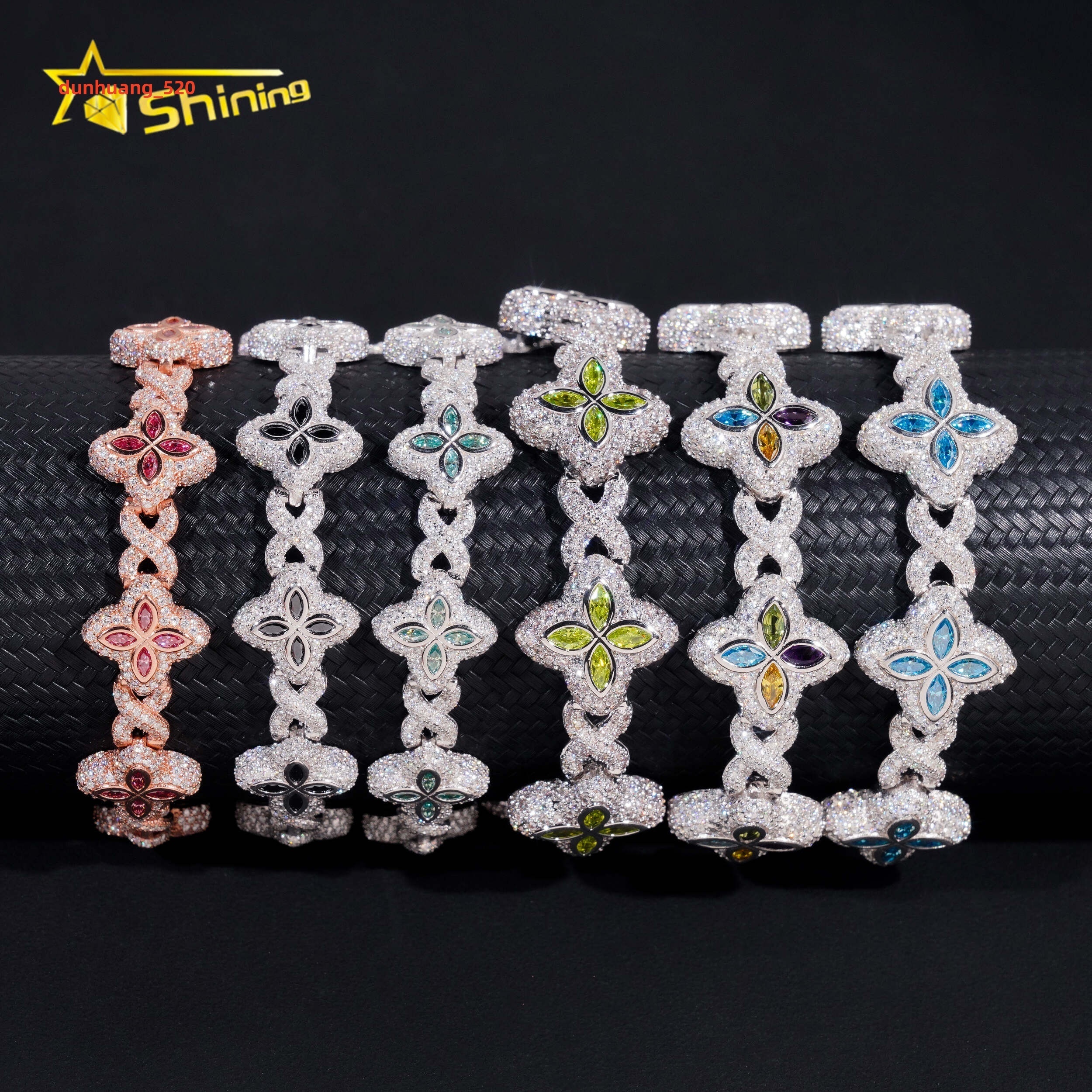 Hot Sale New Design Hip Hop Colorful Marquise 925 Silver VVS Moissanite Iced Out Bracelet