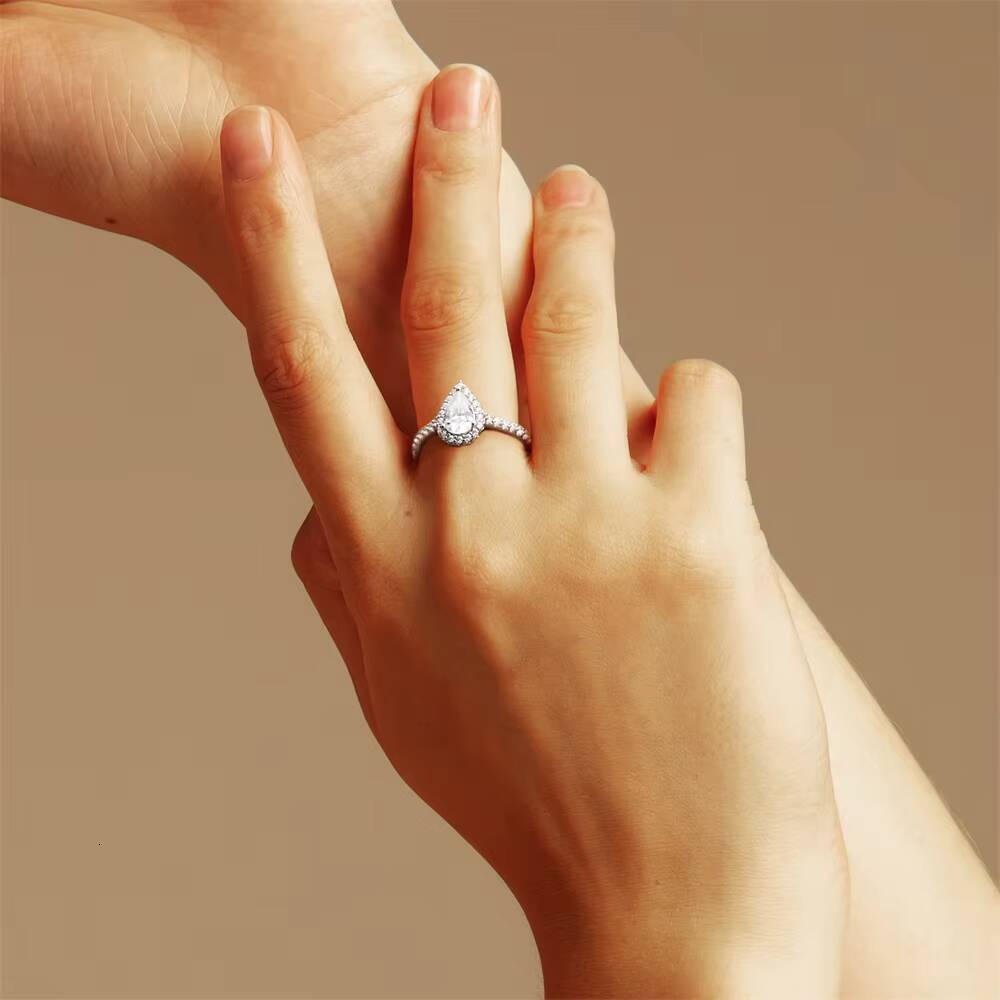 KRKC Solitaire Cluster Elliptical Pear Big Ring12 1 CT 925 Sterling Silver VVS1 Diamond Moissanite Engagement Rings for Women