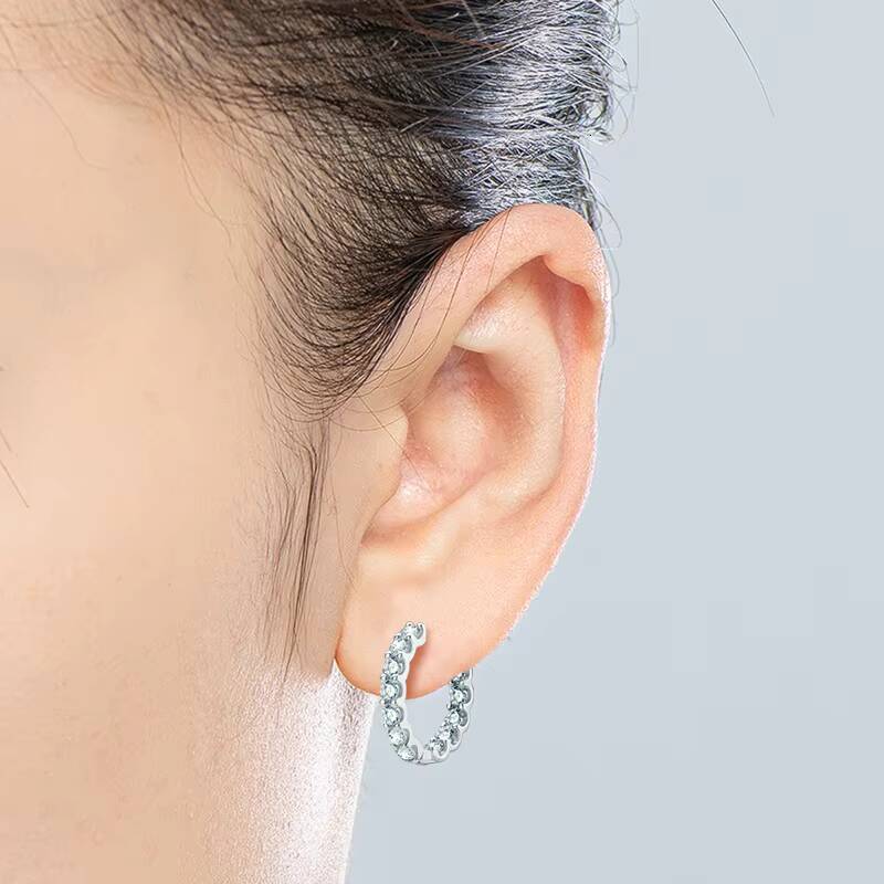 Best Selling Single Row Sterling Silver 925 3mm 01CT Moissanite Drop Inlaid Hoop Earrings for Women