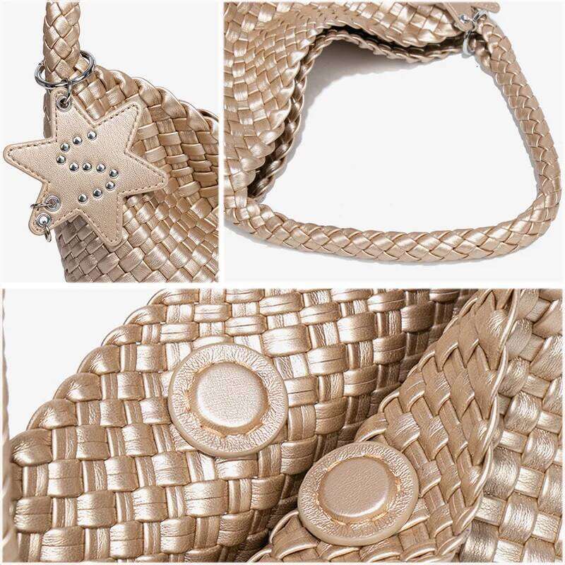 Trendy Hand-Woven for Women Stylish Tote with Detachable Pouch Lady Fashion Underarm Shoulder Bag PU Vegan Leather Handbag