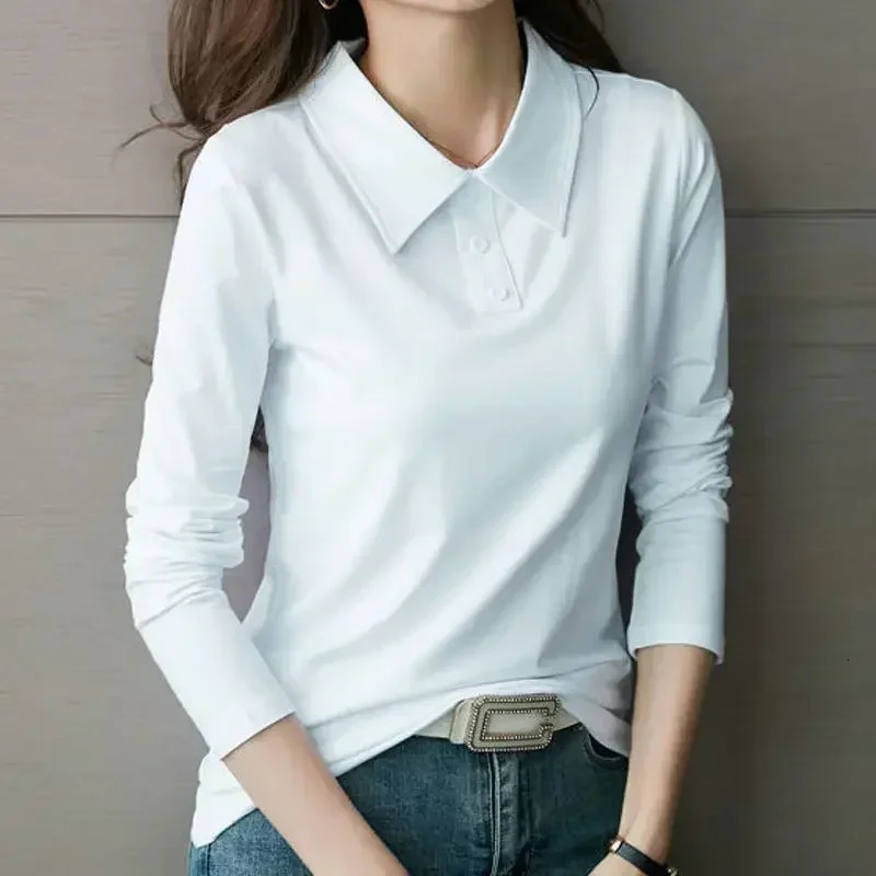 High Quality Tshirts 100 Cotton Female Tee Long Sleeve With Collar Korean Clothes Basic Pretty Original Womens Polo 251027