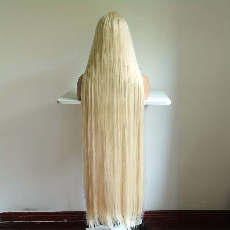 Tang Long Fiber Wigs 48Inch Rose Net Cap Straight Hair Unisex-Adult Party Cosplay Costume Wigs, High Temperature Synthetic Fiber, Natural Black Blonde