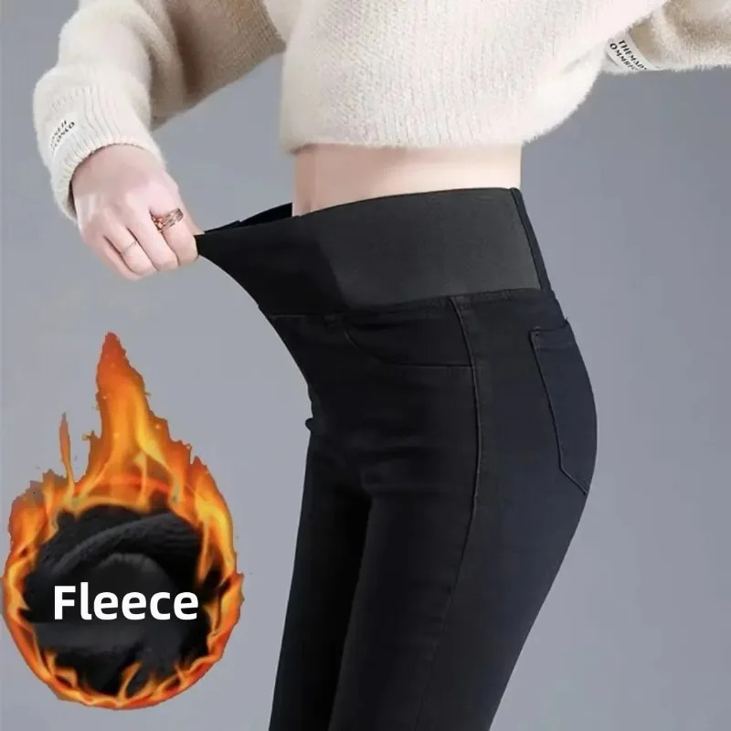 PTKPCC HighWaisted Slimming Jeans Womens Winter Thickened Pencil Pants Fall Cashmere Warm 251027