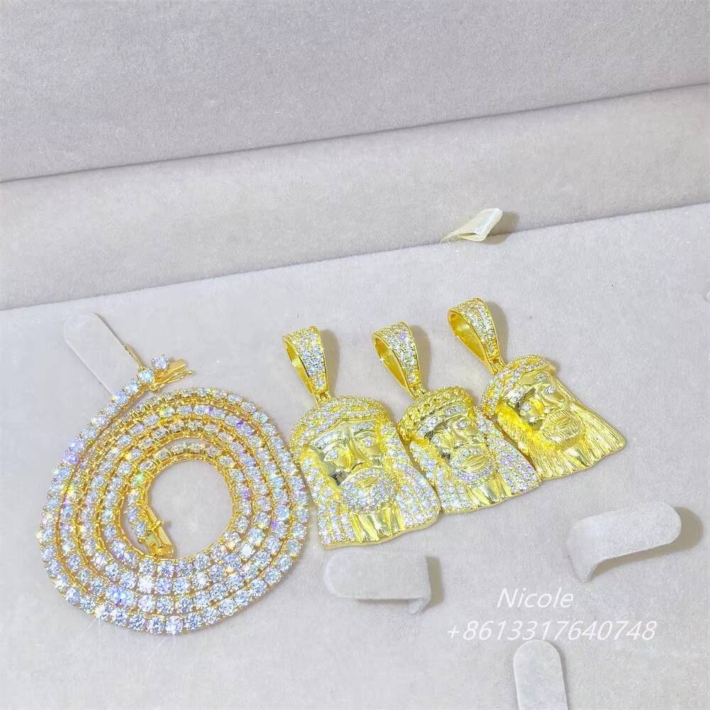 GTC Certificate Vvs Moissanite Yellow Gold 3mm Diamond Tennis Chain 10k Solid Gold Tennis Necklace