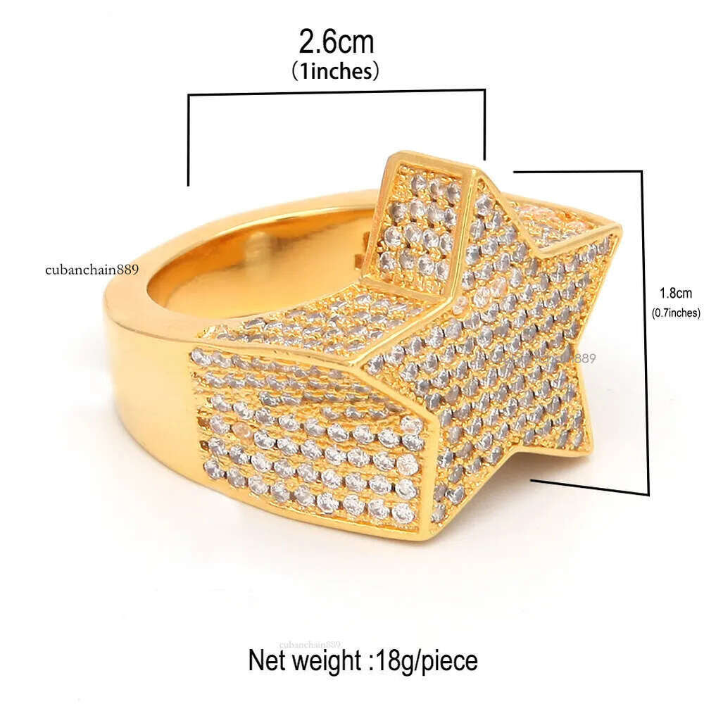 men's passed GRA Dia Five-pointed Men's star Hip Hop trendy moissanite dia gold sterg sier cuban women ring