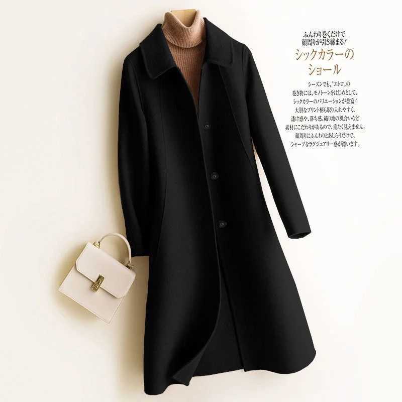 Wine Red Beige Wool Coat Female Autumn and Winter New Doll Collar Slimfit Thickened MidLength Woolen Coat Solid Color X66 M251027