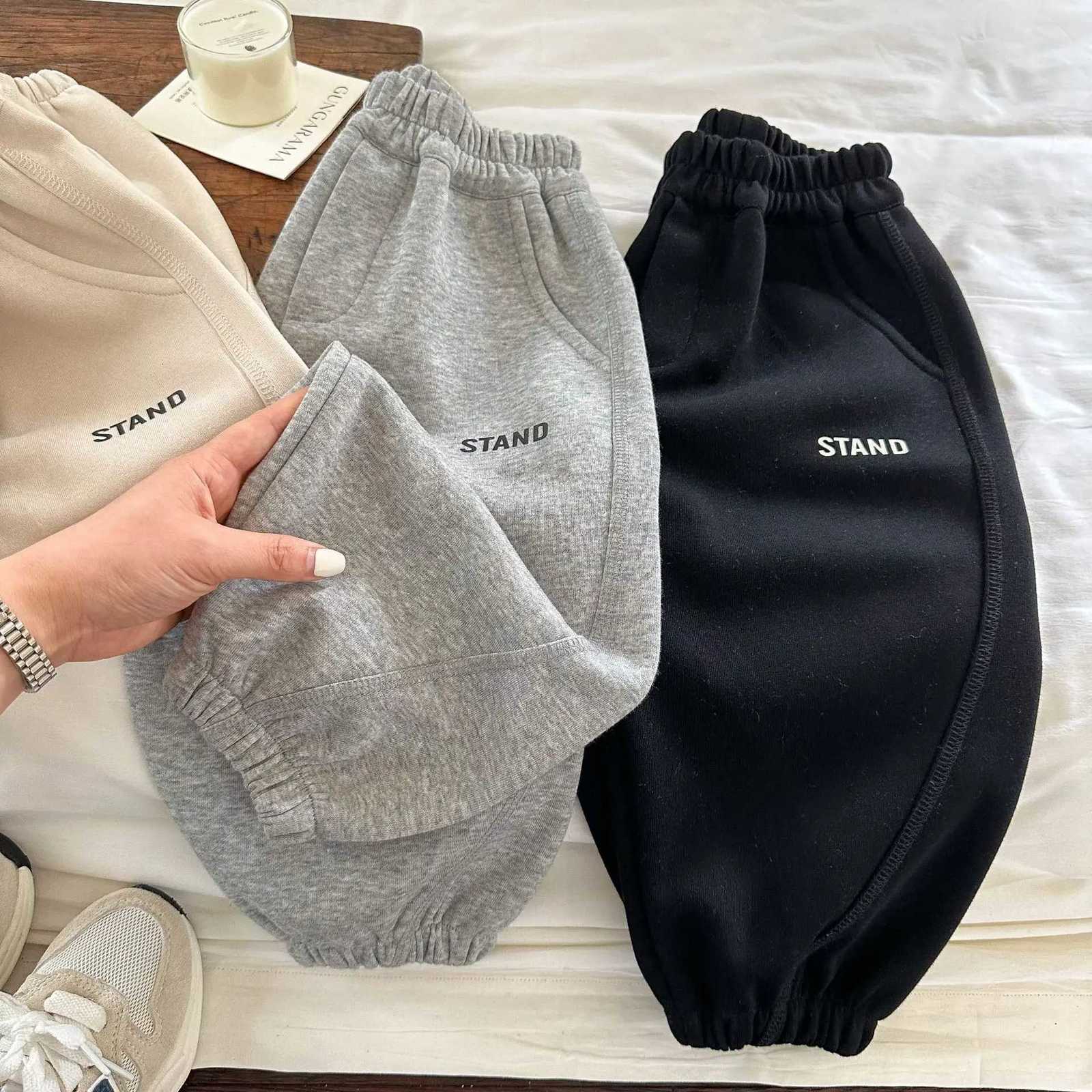 Children Clothes Kids Casual Loose Pants 2025 Spring Autumn New Boys and Girls Printed Letter Sweatpants Baby Solid Color PantsT251027