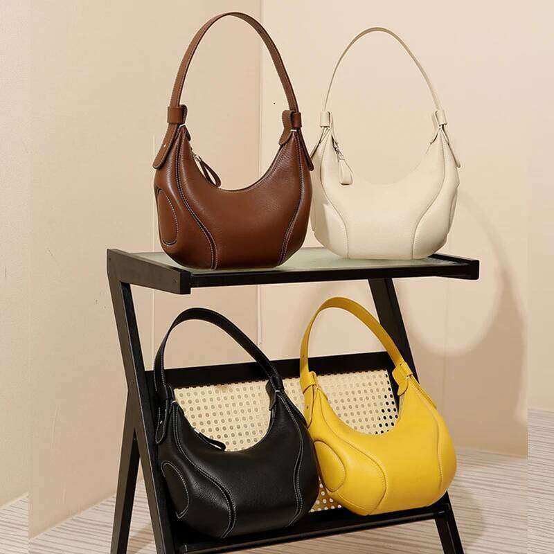 Burminsa Genuine Leather Underarm Shoulder Bags For Women 2025 Designer Crescent Crossbody Purses Hobo Ladies Handbags