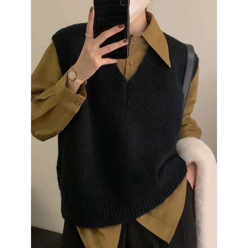 Sleeveless Autumn Winter Pullover Knitted Women Sweaters Vest New Fashion V Neck Casual Loose Elegant Knitwear Bottoming Tops Women Sweater Designer S