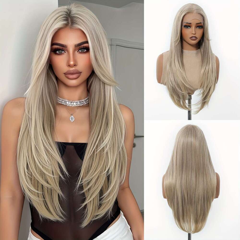 13X6 HD Transparent Front 26Inch Straight Hair Synthetic Glueless Lace Wig With Pre Plucked Natrural Hairline Daily Wear Party-Natural Look & Comfort 