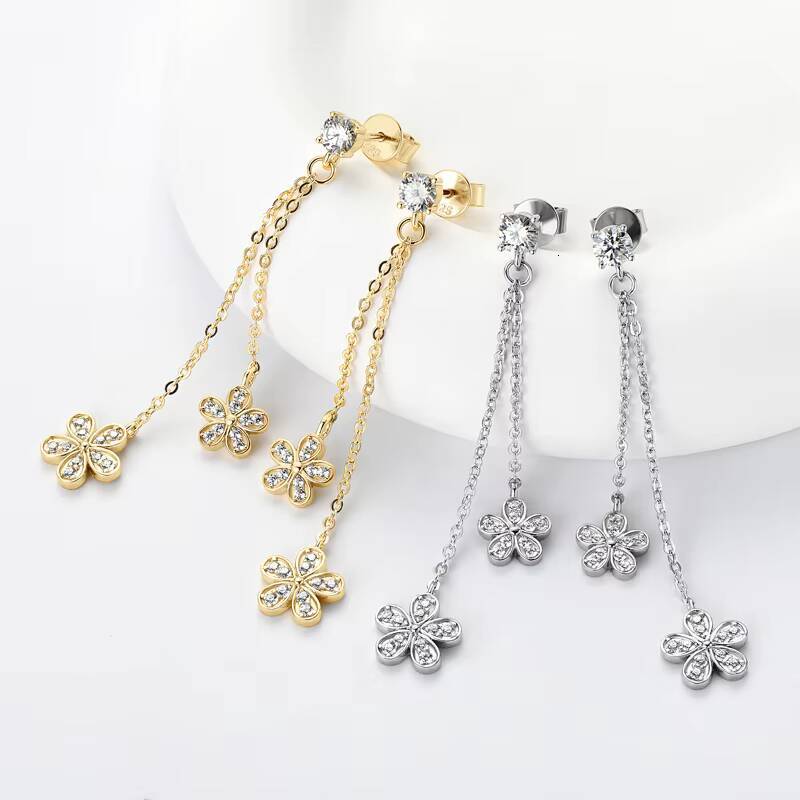 Sunflower Exquisite Moissanite 925 Sterling Silver Tassel Chain Dangle Earrings for Women with GRA Certification