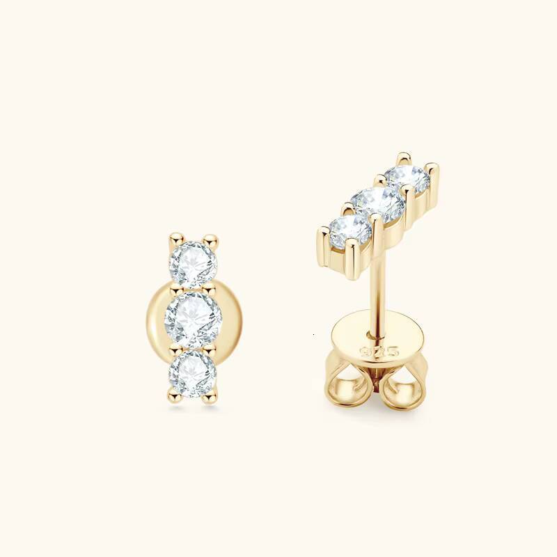 Chasau Unique Design Daily Jewelry Moissanite Ear Rings 925 Sterling Silver VVS 30mm25mm Moissanite 3 Stone Stud Earrings