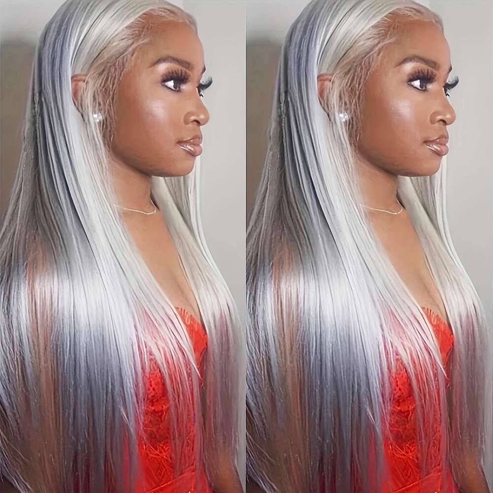 Sier WigSie r Long Straight 13*4 Lace Front - Women's Gray Synthetic Wig