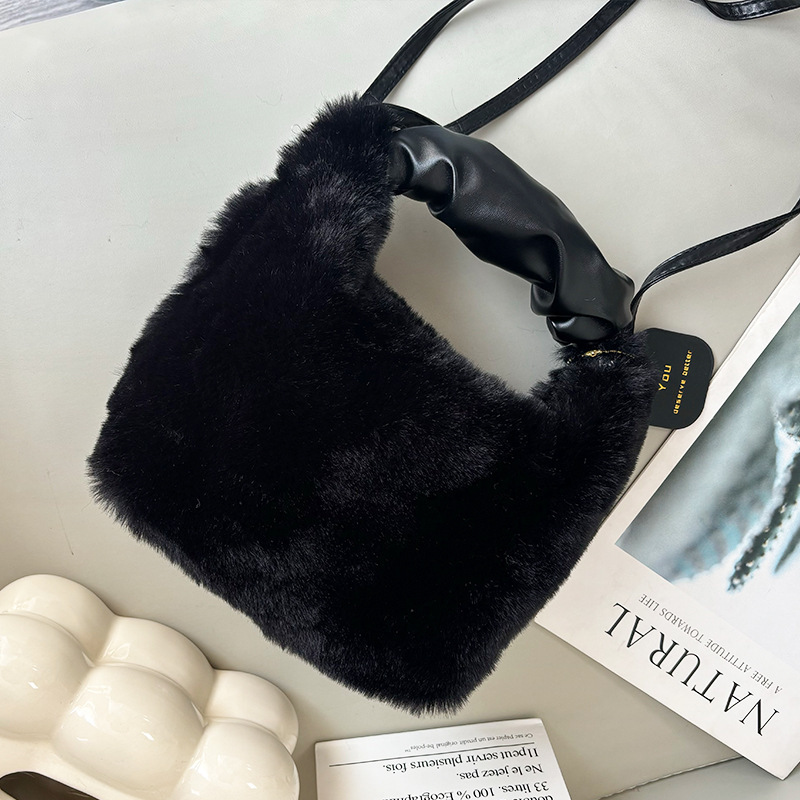 High-Quality Textured Plush Wrinkled Handbag Autumn Winter Simple Fashionable Stylish Crossbody Versatile Shoulder Bag