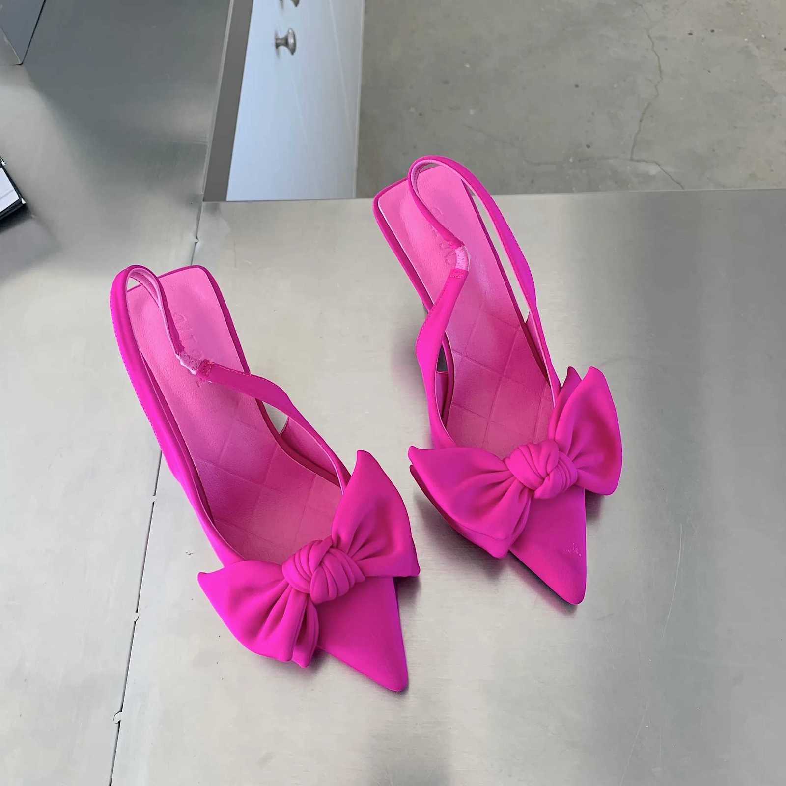 2024 Spring New Brand Woman Slingback Shoes Fi Bowknot Ladies High Heels Elegant Pointed Toe Slip Sandal Mules D110XJ251027