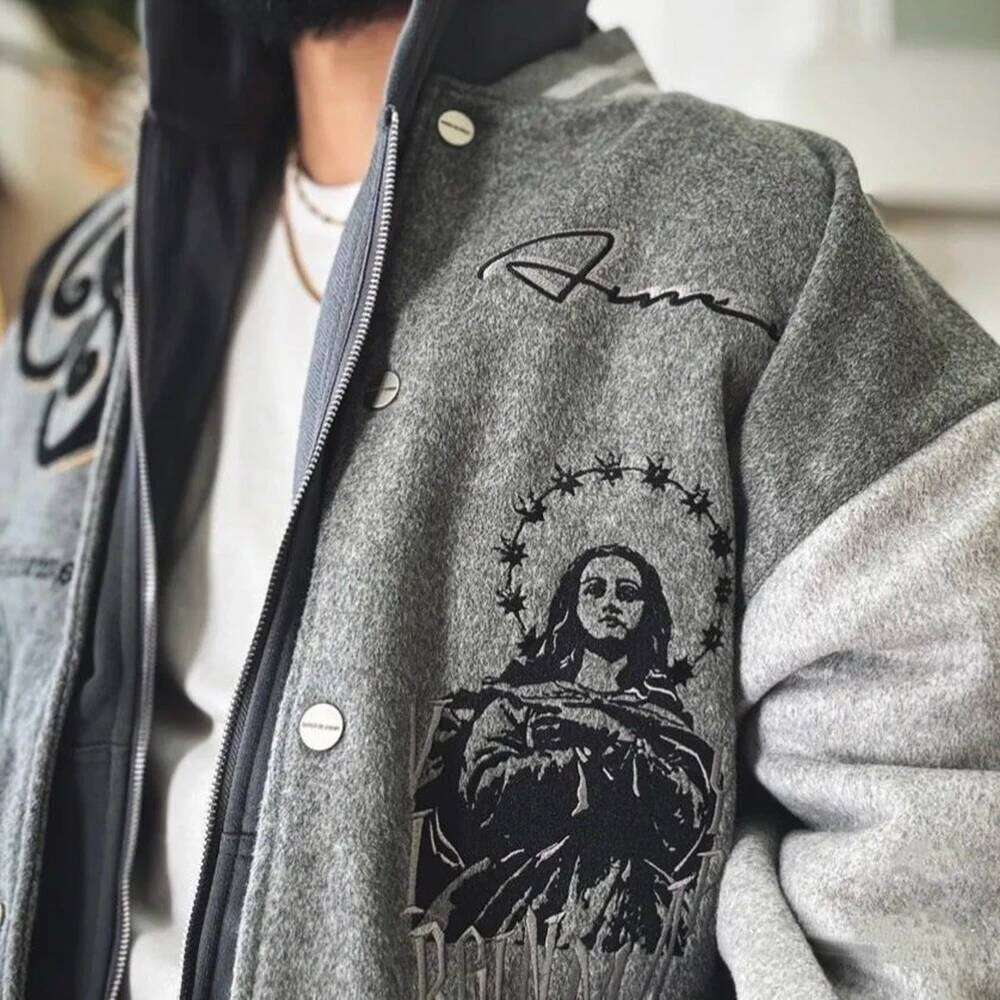 Trendy Heavy Embroidered Baseball American High Street Fashion Y2k Unisex Loose Retro Casual Hip-Hop Jacket Men