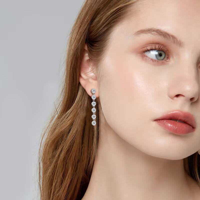 Wedding Jewelry Romantic Dazzling 925 Sterling Silver Moissanite Diamond Dangle Stud Earrings for Women
