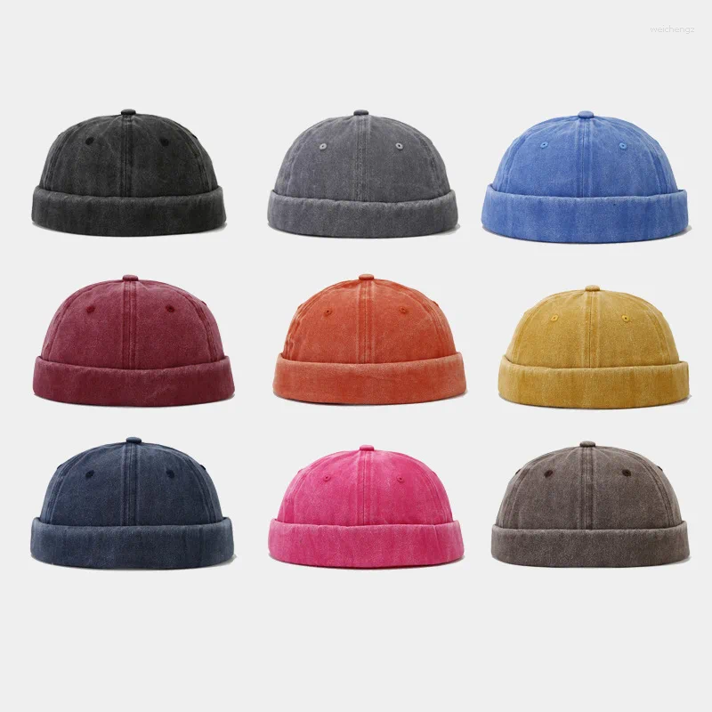 Ball Caps Wholesale Washed Docker Beanie Brimless Cap Hat Without Visor Solid Color Retro Vintage Street Style Spring Autumn Outdoor