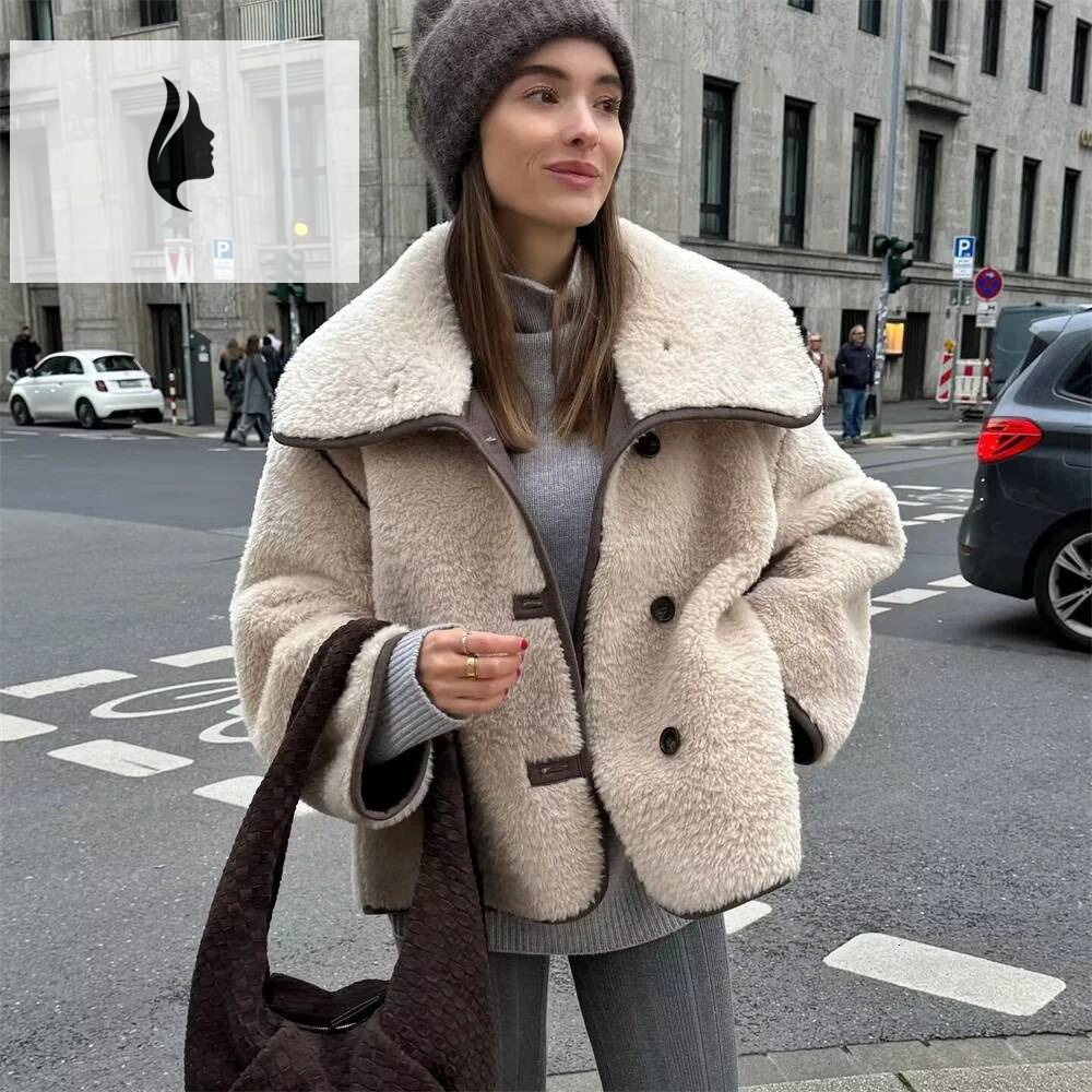 winter jacket women Women's Big Collar Fur Integrated Plush Coat Autumn/Winter New Solid Color Long Sleeve Warm Jacket