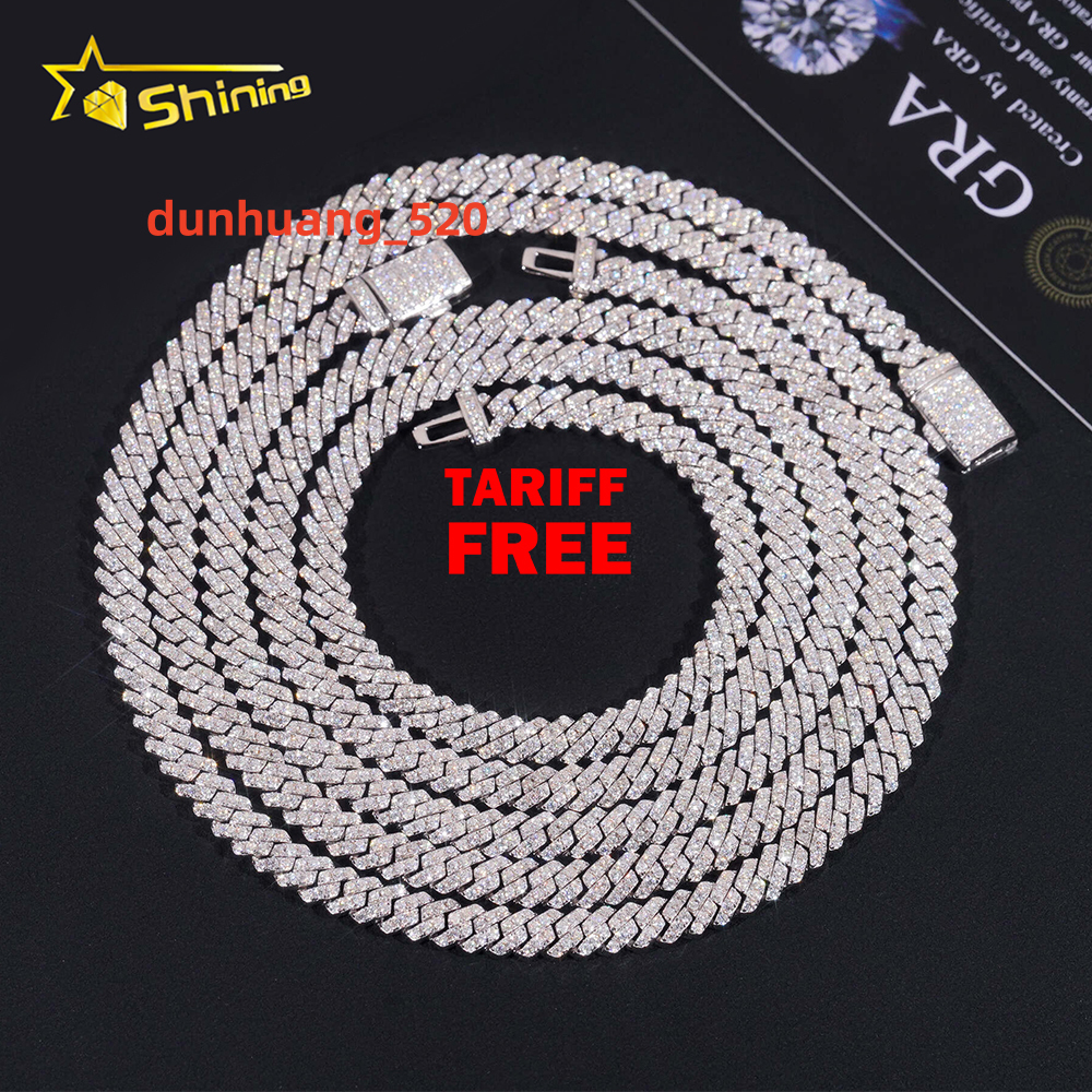Hot Sale RTS Cuban Chain 5mm ONE ROW Moissanite Pass Diamond Tester 925 Silver Gold Plated Cuban Link Chain Fine Jewelry