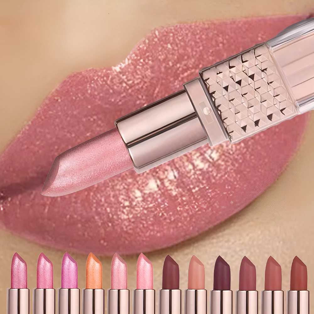 2 Color Nude Matte Diamond Shine Lipstick Waterproof LongLasting Rose Pink Shimmer Velvet Texture Lip Gloss Deluxe Makeup W251027
