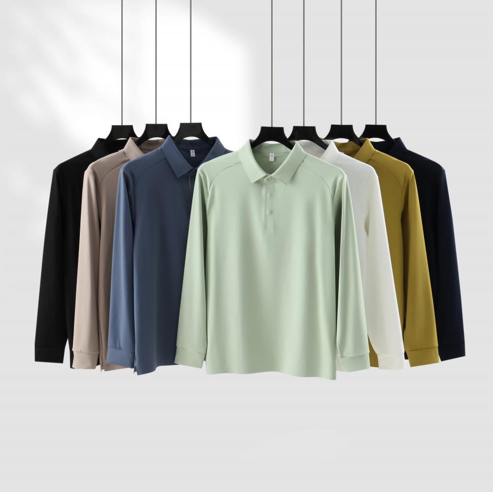 7A Antibacterial UV Protection Seamless Anti-Wrinkle Collared Long-Sleeve Polo Shirt Unisex Style 7 Colors JX-N1006