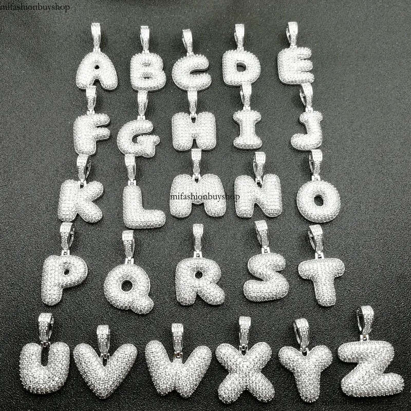 Hip Hop Cubic Zirconia A-Z 26 English Capital Letters Pendent Necklace With Stainless Steel Rope Chain Real Gold Plated Dia Letter Necklaces for Men W