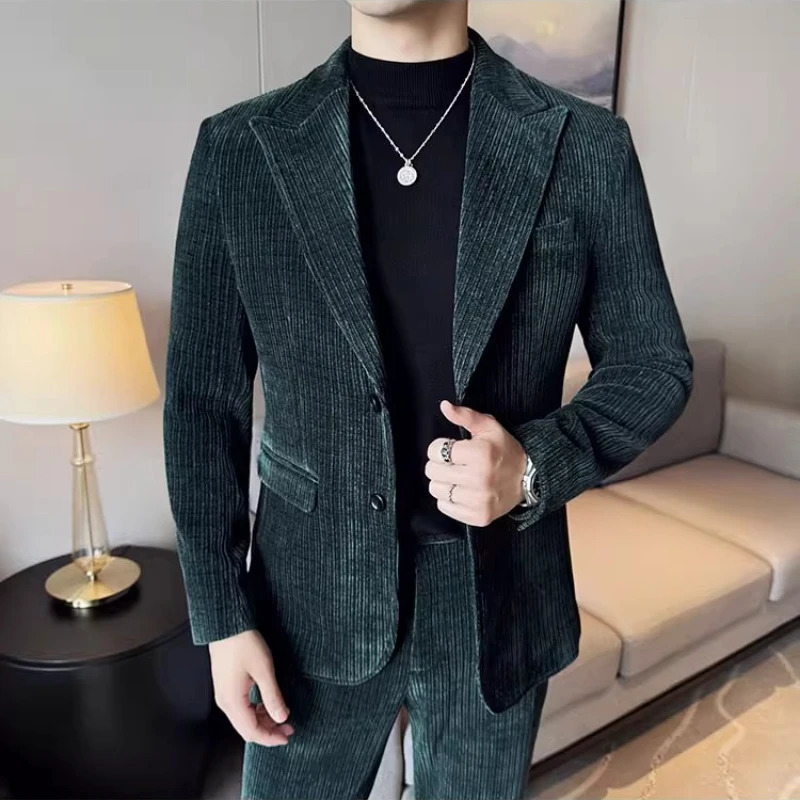AutumnWinter Velvet Suit Set Men Slim Fit Wedding Groom 2 Pieces Suits jacket Pant Business Formal Casual Party Prom Suits 251023