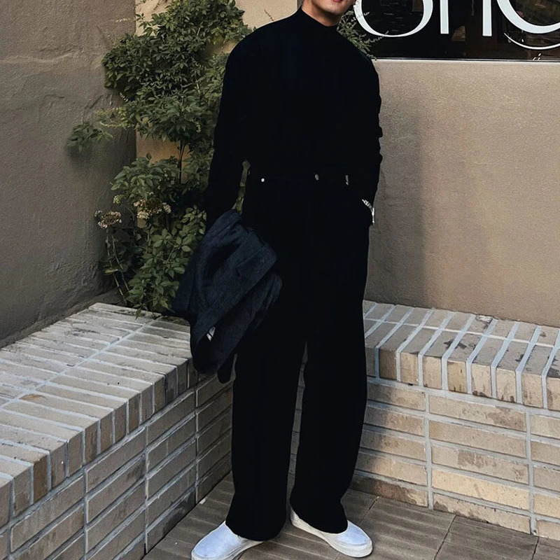 Korean Fashion Turtleneck Slim Sweaters Mens Casual Solid Color Bottoming Knit Tops Men Spring Fall Stylish Long Sleeve Sweater 251016