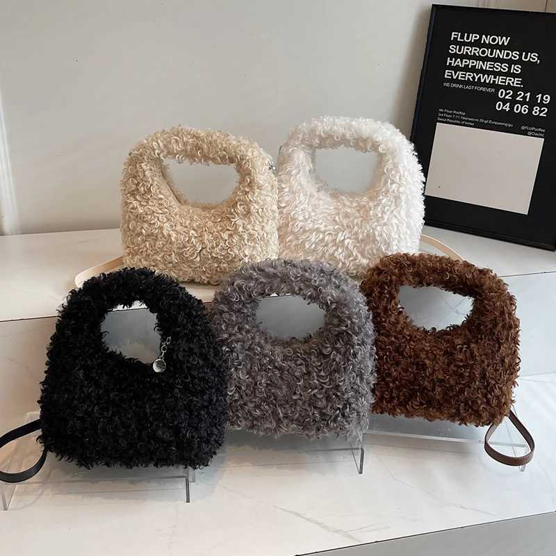 2025 Winter Warm Lamb Wool Handbag Fashion Clutch Bag For Women Coffee Khaki Soft Plush Tote Versatile Shoulder Crossbody Bag Y251027