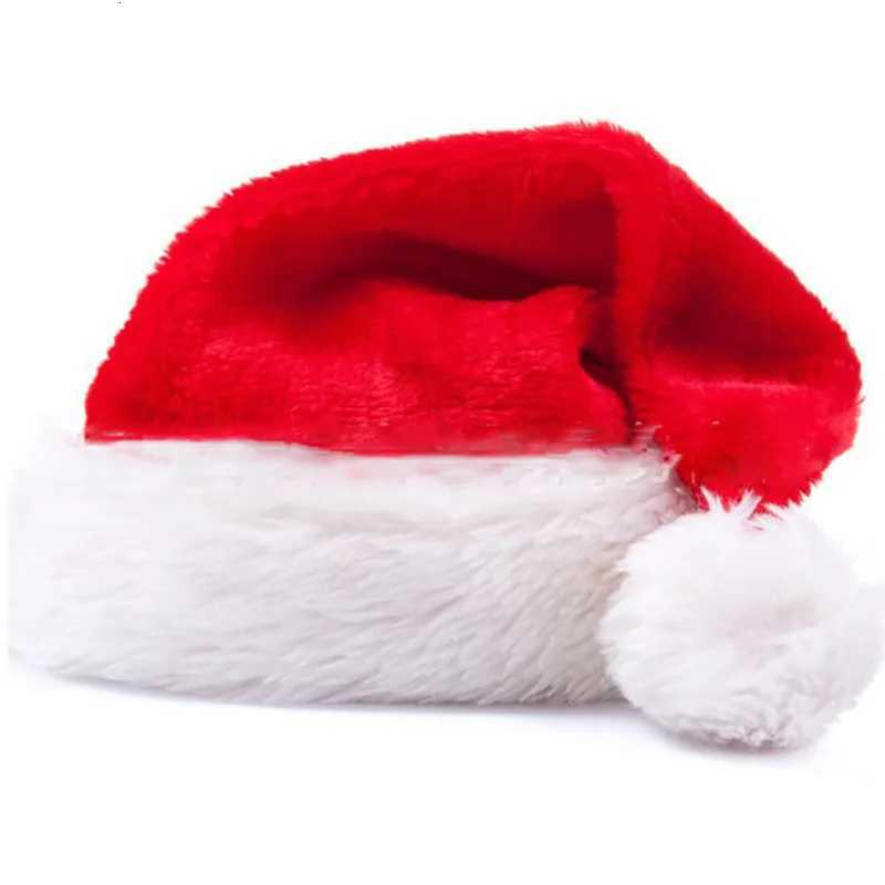 Plush Christmas Hat for Adult Kids Thickened Warm Santa Claus Red Xmas Hats Cap Merry Christmas New Year Party DecorationW251027