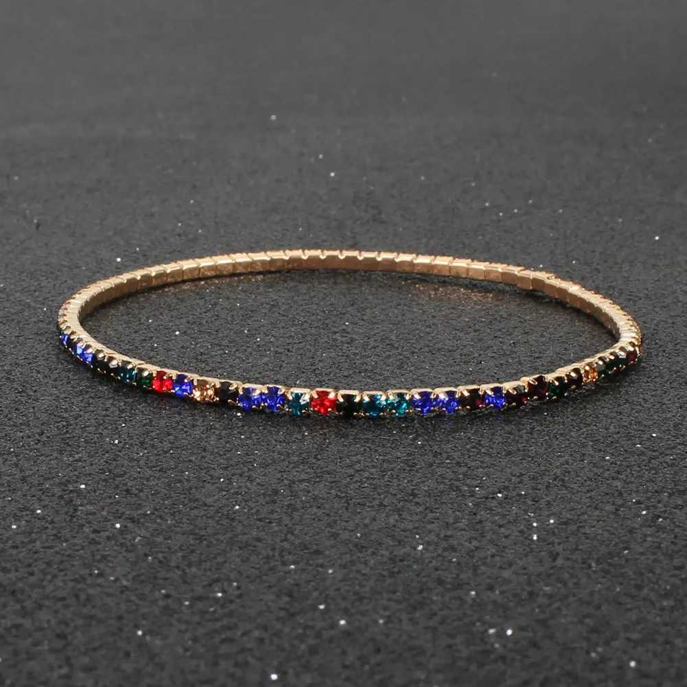 Mti Color Cubic Zirconia Tennis Bracet Gold Color Elastic Bang for Wen Mti Layered Wearing Streetwear JewelryW251027