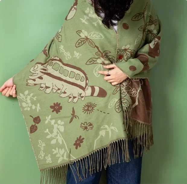 Niche Design Scarf Shawl Fashionab Versati Cute Cartoon Thicke Doubsided Winter Warm Button Scarf Girls DualpurposeW251027