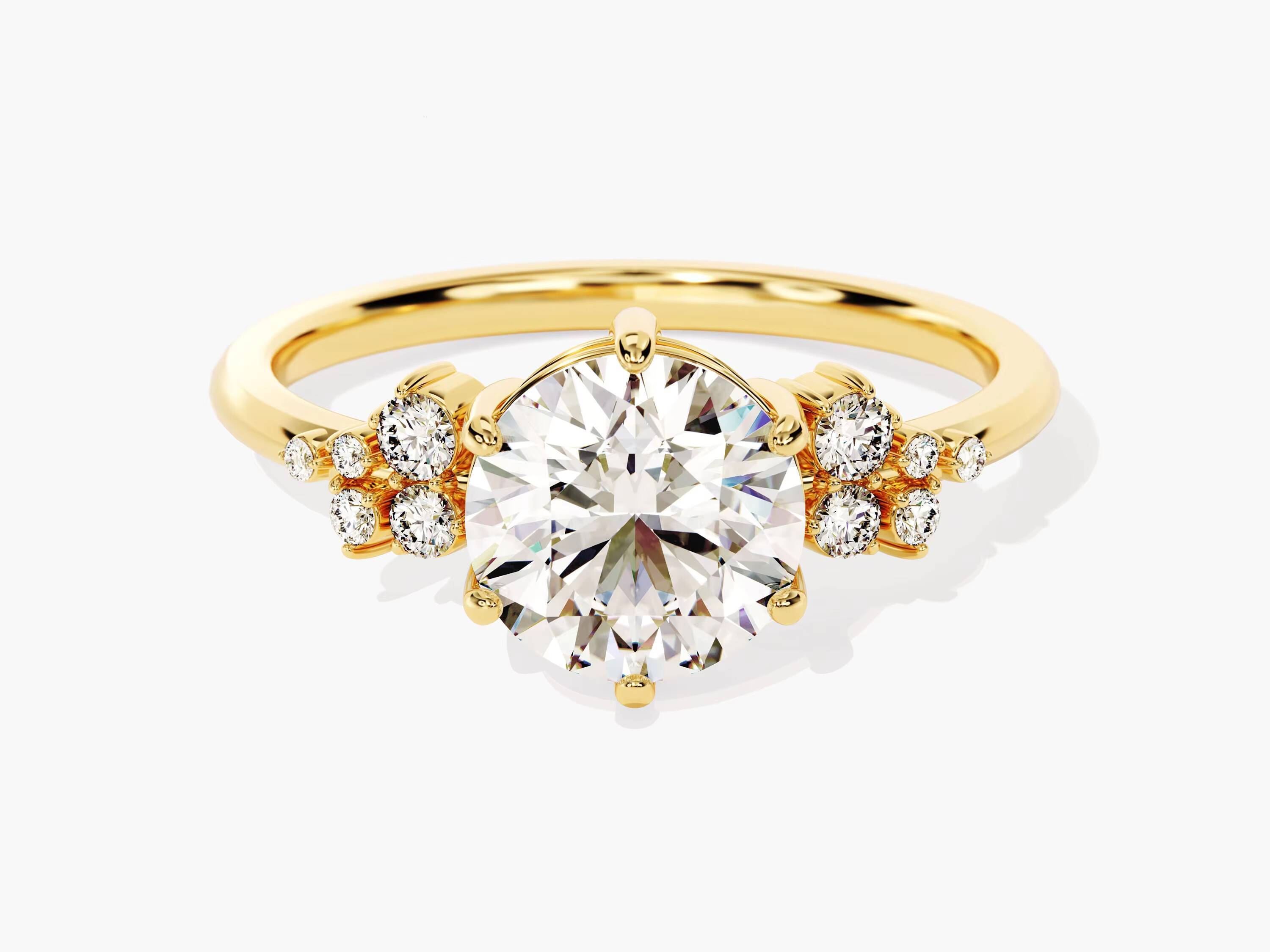 Round Cluster Engagement Ring 14k 18k Gold Lab Grown Diamond Ring Promise Solitaire Diamond Ring