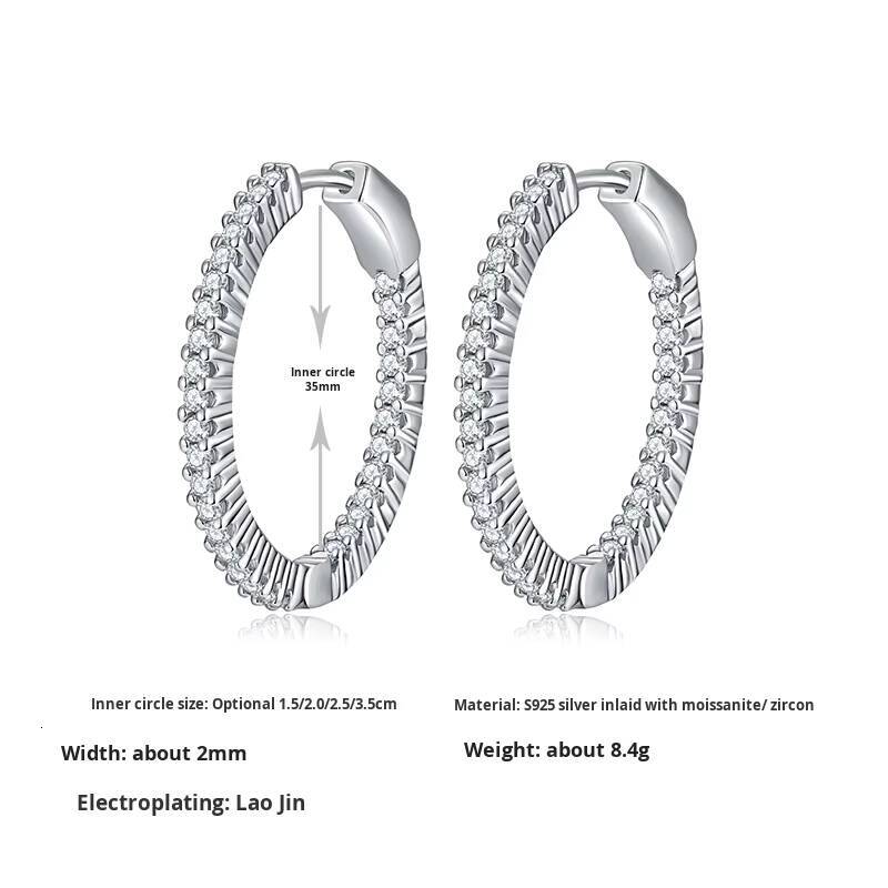 New Earrings Wholesale S925 Silver Large Size 15mm20mm25mm35mm Hoop Earrings for Women Highend Moissanite Earrings