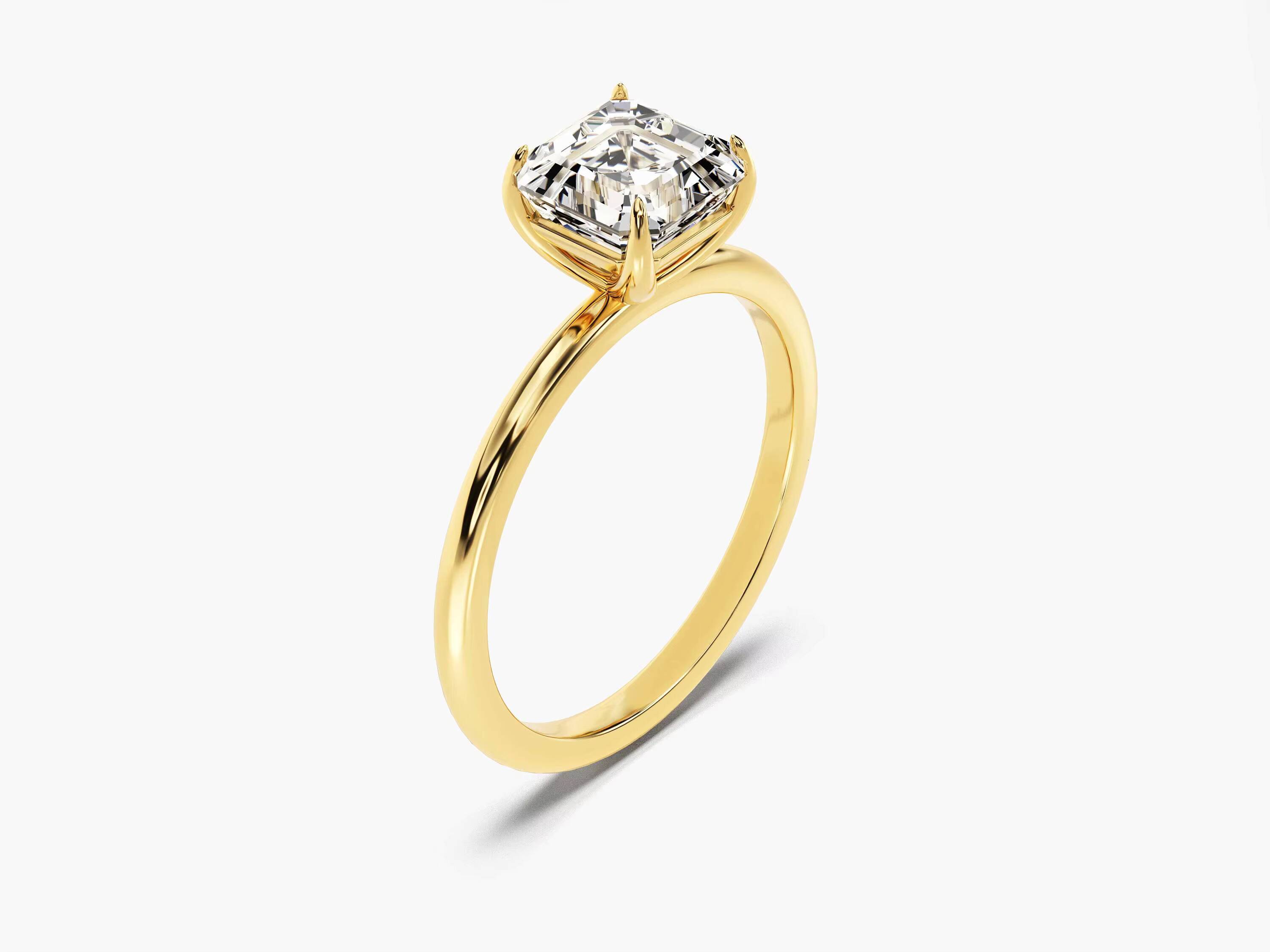 14k 18k Gold 15 CT Asscher Cut Diamond Engagement Ring Dainty Engagement Ring 4 Prong Solitaire Diamond Ring