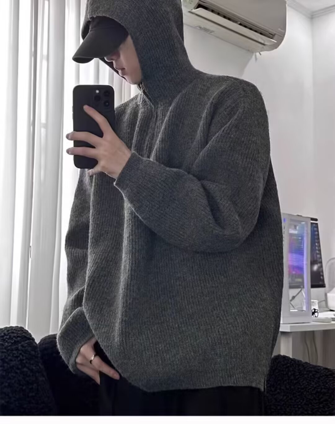 American Style Designer Sweater Casual Jacket Half Zipper Hooded Sweater Men's Autumn And Winter Trendy Brand Loose Lazy Style Knitted Sweater