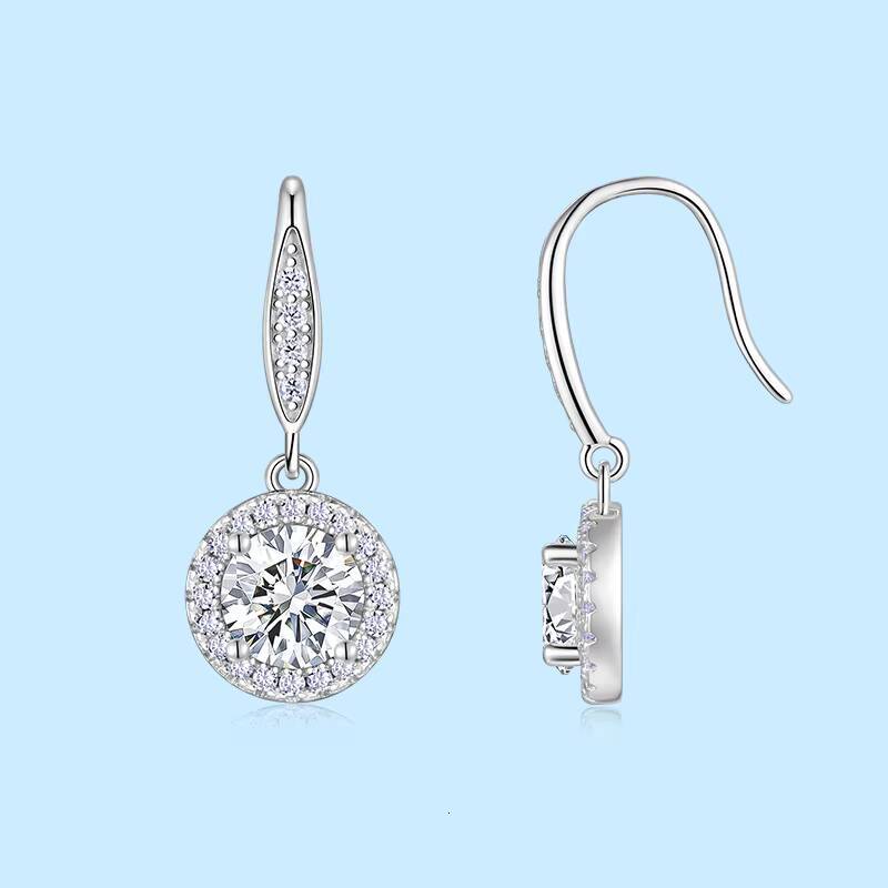 S925 Sterling Silver Trendy GIA Certified Moissanite Earrings Gold Plating Charm Women Luxury Four Claw Design Wire Earrings