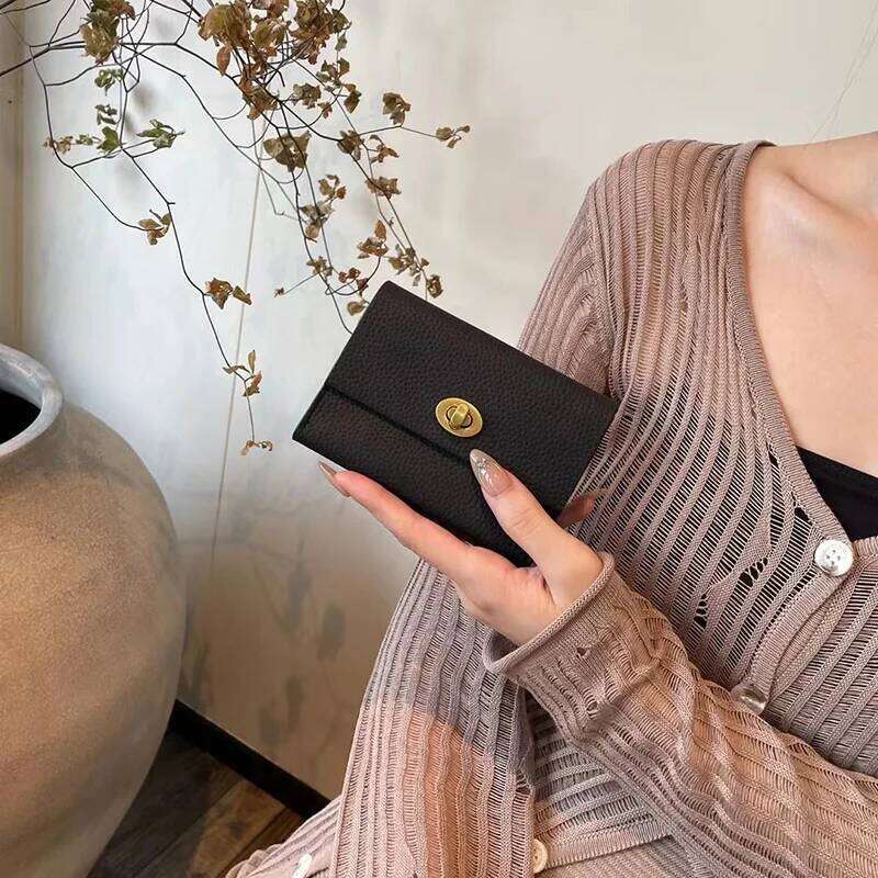 Designer Bag Short Women wallet Genuine Leather Flap Coin Purse Soft Cowhide Card Holders Lock Wallet For Lipstick Mirror Lightweight Photo & ID Holde