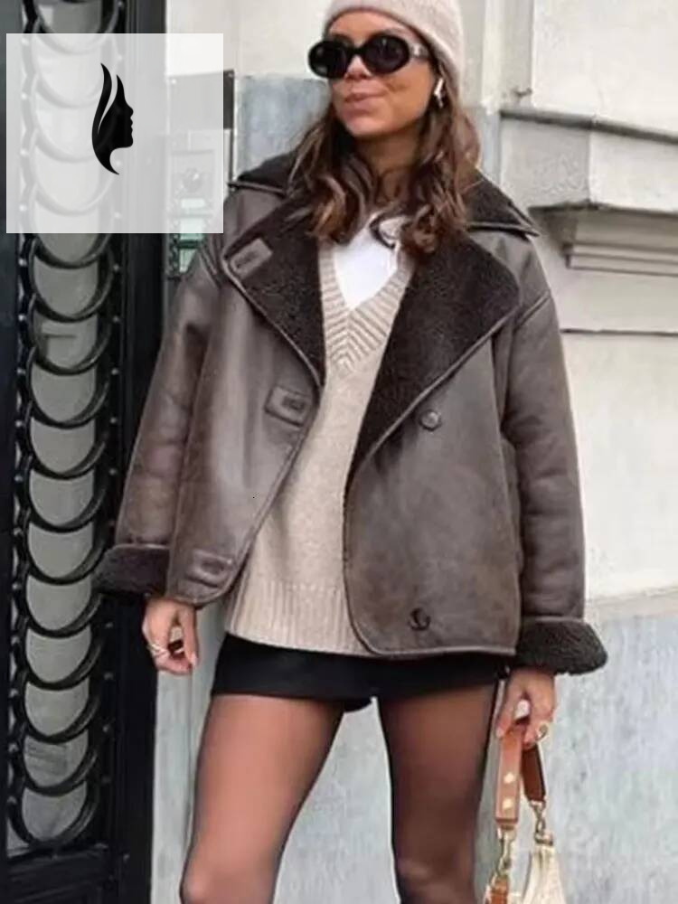 winter jacket women HH Women Thick Warm Outwear Faux Leather Jackets Autumn Winter Vintage Long Sleeve Lapel Coats Fashion Lady Streetwear Top