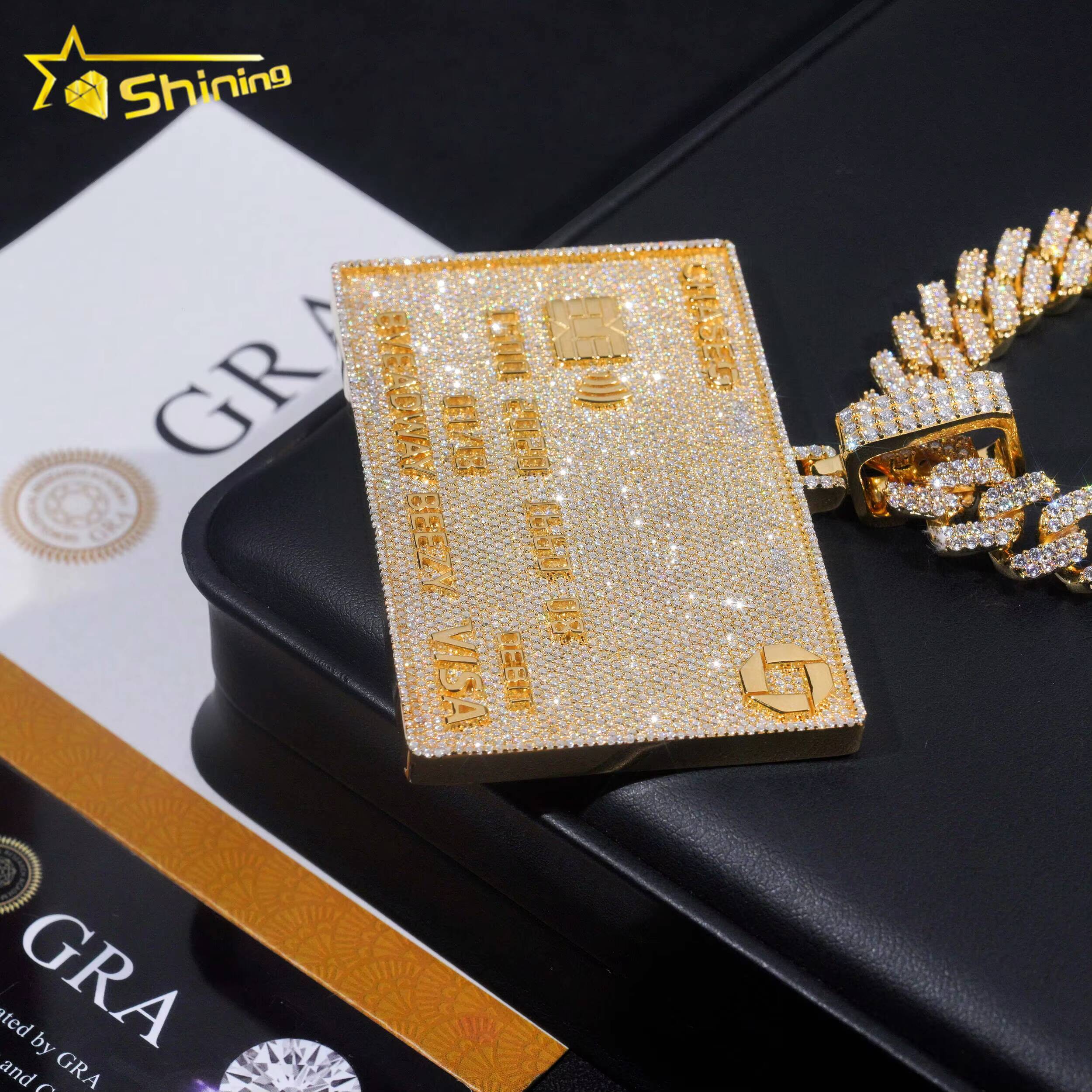Hip Hop Credit Card Pendant Vvs Moissanite Diamond Iced Out Pendant Pass Diamonds Tester 3inches Pendant Fine Jewelry
